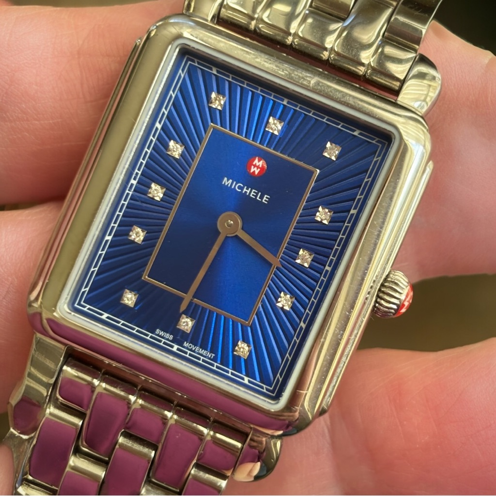Michele Womens Deco Ii Blue Dial Bracelet WDiamond Markers